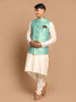 Men's Green Jacquard Nehru Jacket With Kurta Pyjama Set